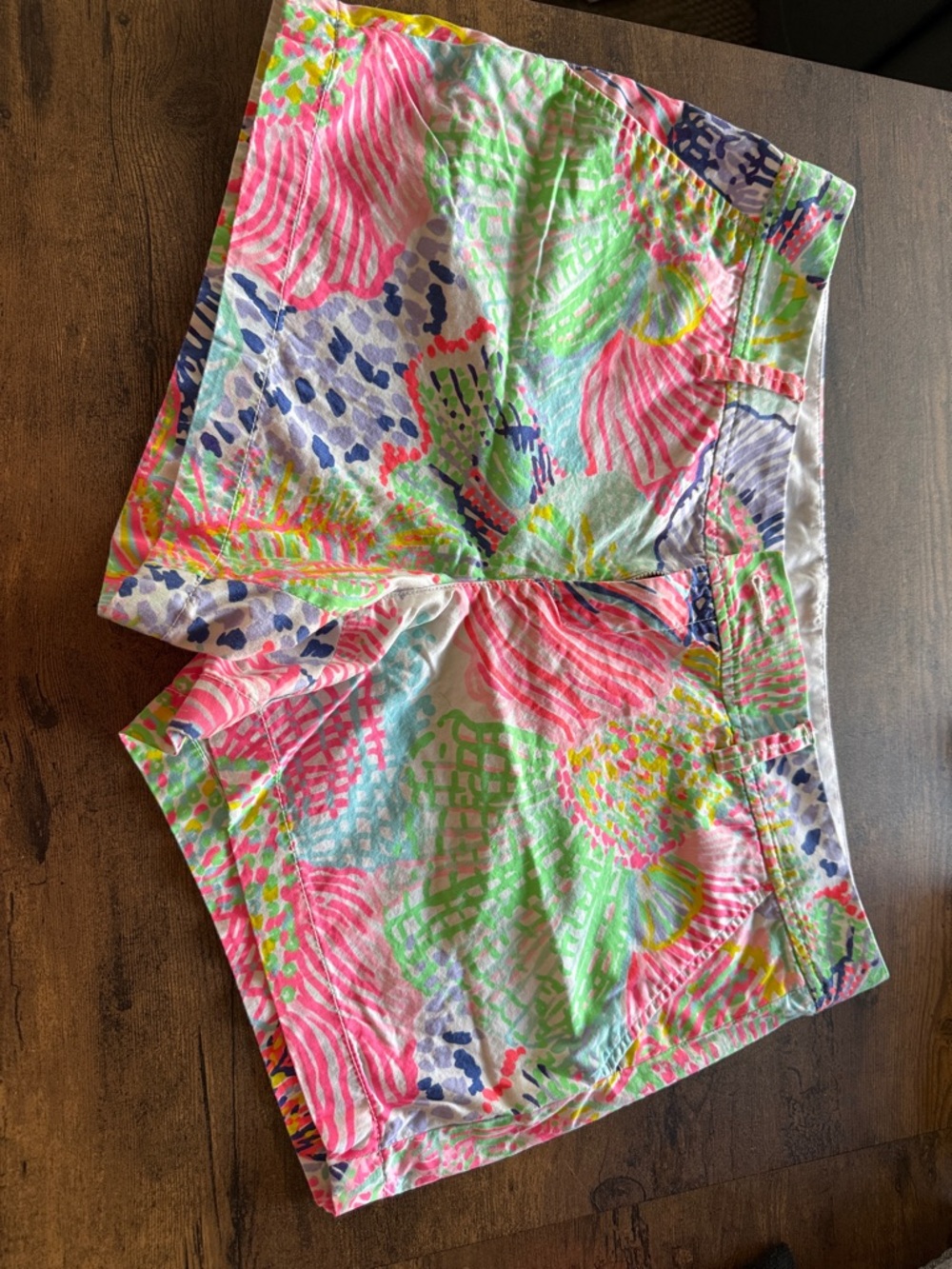 Lilly Pulitzer Neon Shell-Print Active Shorts - Pink Green Blue Yellow